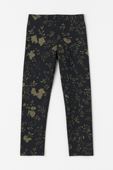 (Ages 2-4)Kids' Black Cotton Jersey Tights – Olive Floral Print